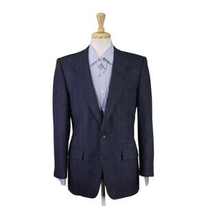 Gieves Hawkes Savile Row Blue Plaid Knit Lambswools Sportcoat Blazer 40R